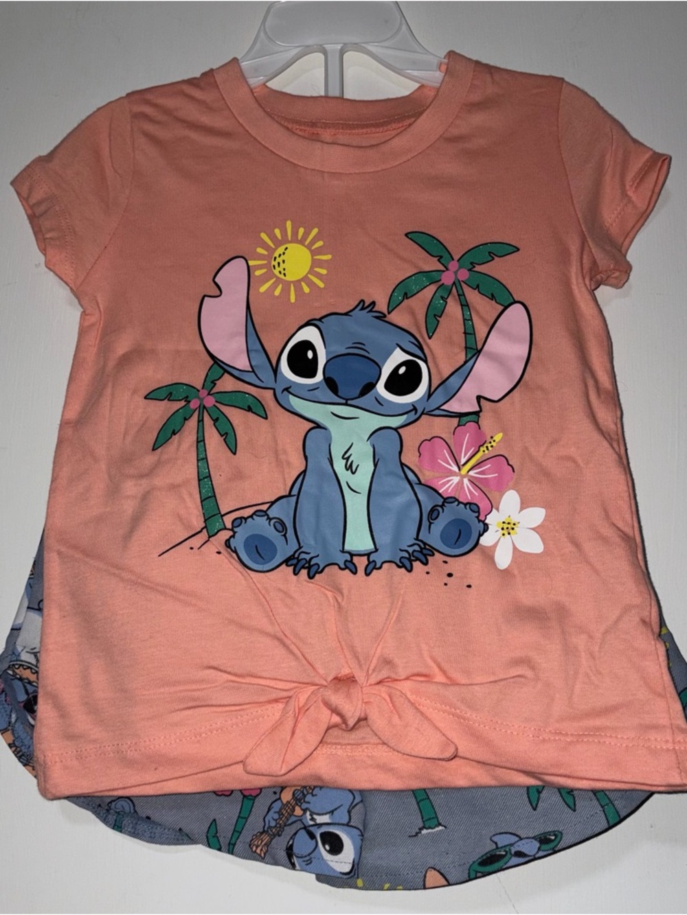 Disney Peach Stitch Graphic Tie-Front Tee with Matching Shorts NWOT